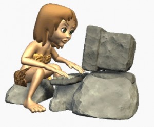 Cave woman on computer